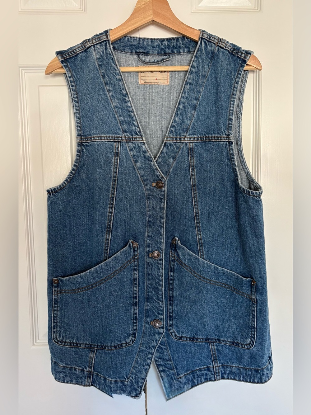 Free People Blue Denim Button Vest